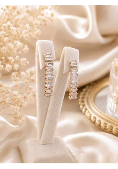 Cm Jewelry Su Yolu Zirkon Taşlı Gold Çelik Küpe Altın