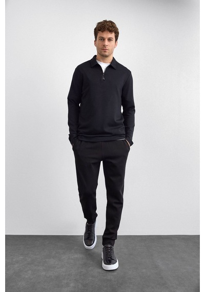 Backandbond Siyah Regular Fit Gömlek Yaka Yarım Fermuarlı Sweatshirt
