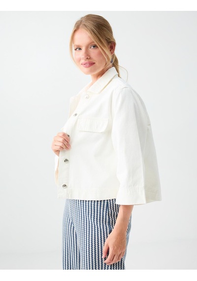 Jimmy Key Jimmy Key Beyaz %100 Pamuk Cep Detaylı Denim Ceket 6sw057112100