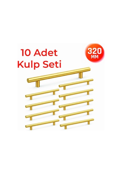 320 Mm Metal Mobilya Kulpu Mutfak Dolap Çekmece Kulpu, Dekoratif Kulp Seti 10 Adet Mat Altın