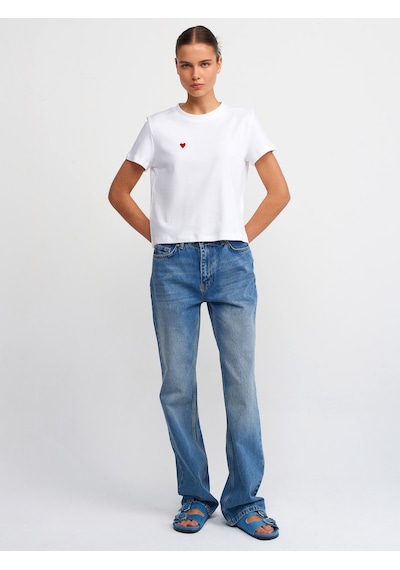 Dilvin Vintage Görünümlü Wideleg Denim Pantolon Mavi