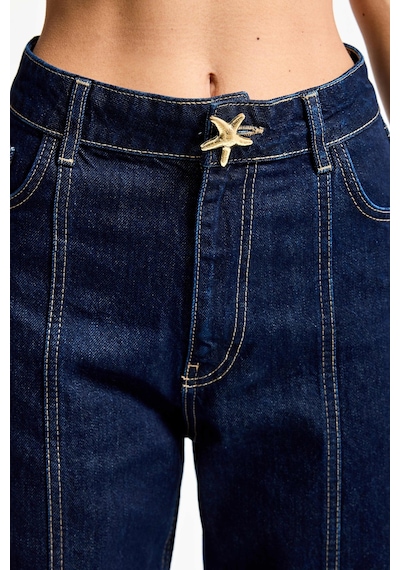 it's basic Kadın İndigo Renk 7s6-50 Straight Fit Yüksek Bel Düğme Detaylı Denim Jean