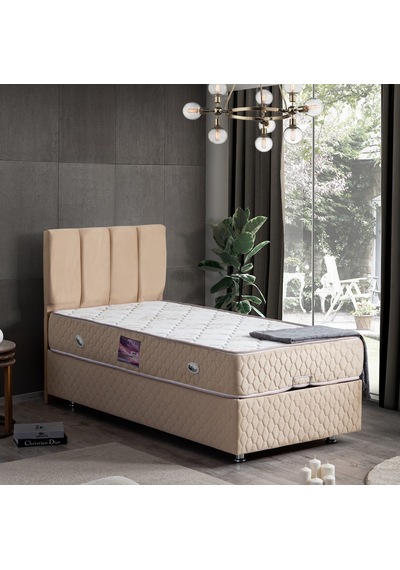Setaymobilya Baza, Tetra Bej Tek Kişilik Baza + Başlık + Deluxe Yatak