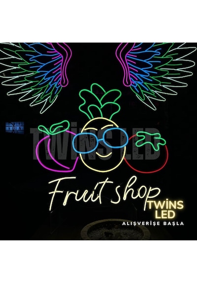 Fruit Shop Yazılı Ve Şekilli Neon Tabela Çok Renkli