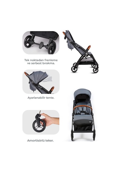 Kanz Xflop Autofold Kabin Boy Bebek Arabası Dark Grey