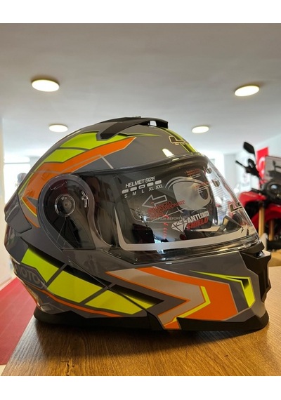 Ls5 Çene Açılır Motosiklet Kaskı Gri - Turuncu - Neon Sarı