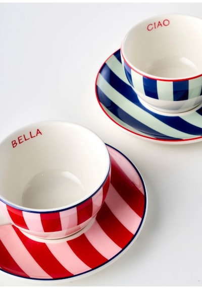 Bella Maison Line 2'li Çay Fincanı Seti Kırmızı-mavi 270 Cc Kırmızı - Mavi