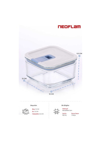 Neoflam Perfect Seal Kare Cam Saklama Kabı 350 Ml-7409