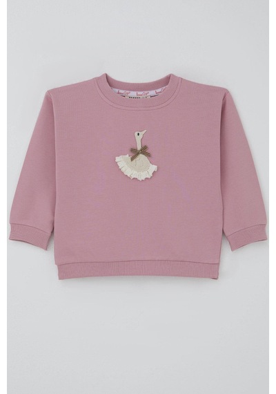 Breeze Kız Çocuk Sweatshirt Kuğu Armalı Fiyonk Detaylı 2-6 Yaş, Gülkurusu Gül Kurusu