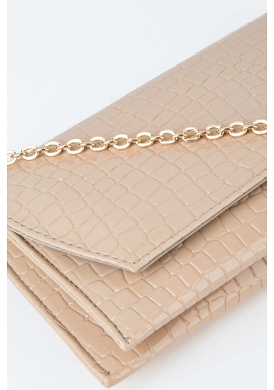 Vivaq Kadın Croco Vizon Zarf Tasarım 2 Bölmeli Mini Zincir Askılı Çıt Çıt Kapama Clutch Ve El Çantası VİZON