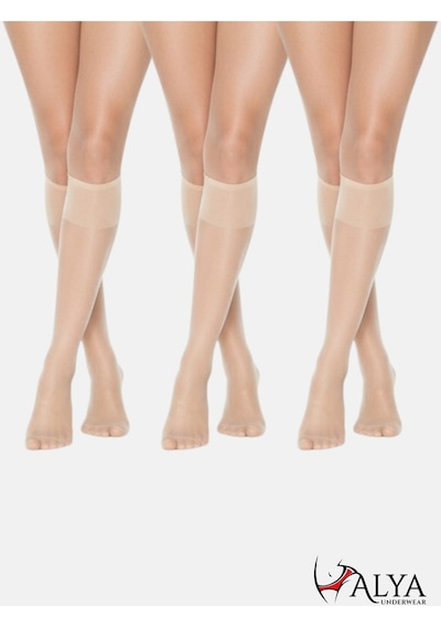 Alya Underwear Kadın Parlak Diz Altı Çorap 15 Denye, İnce Fit - 3'lü Paket Açık Ten 51 3'lü