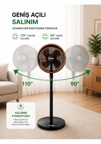 Breeze Mx-bs120 12 İnç Ayaklı Vantilatör 70w 3 Kademeli Sessiz Salınım Fonksiyonlu Vantilatör