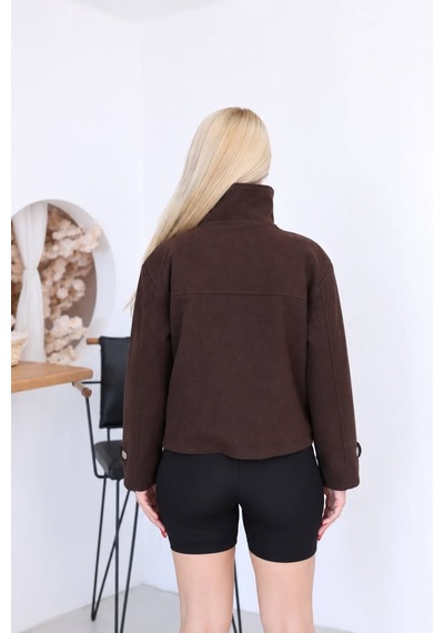 Moda Banuş Premıum Kalite Geniş Yaka Detay Işık Kadife Mont Kahverengi