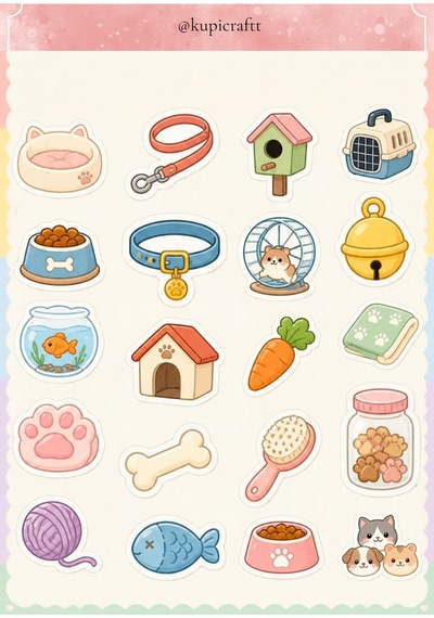 Kawai Temalı 7 Sayfa Sticker Seti Sevimli Hayvanlar Sticker 0