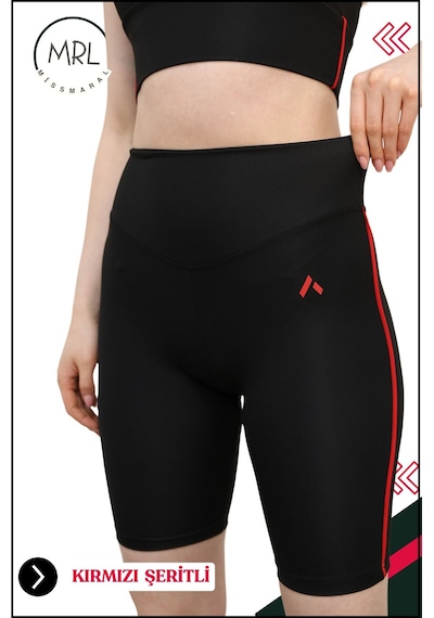 Missmaral Kadın Siyah Yüksek Bel Toparlayıcı Biker Şort Kısa Spor Tayt Likralı Dalgıç Biker Tights 1043 Siyah Kırmızı