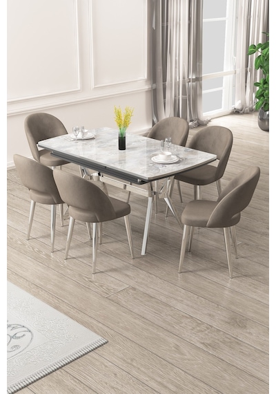 Canisa Weps Serisi 89x150 Açılabilir Lak Panel Rampla Gri Krom Ayak Masa Takımı Ve 6 Cappucino Sandalye Rampla Gri Masa Cappucino Sandalye Krom Ayak Canisa Weps Serisi 89x150 Açılabilir Lak Panel Rampla Gri Krom Ayak Masa Takımı Ve 6 Cappucino Sandalye Rampla Gri Masa Cappucino Sandalye Krom Ayak