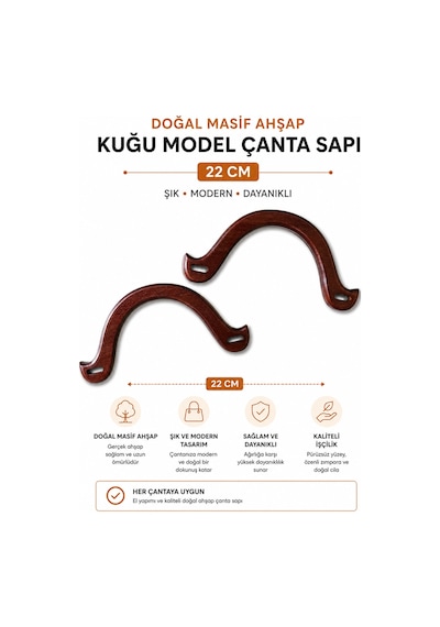 Vollen Yarn Doğal Masif Ahşap Kuğu Model Çanta Sapı 22 Cm 1 Çift 2 Adet El Yapımı Çanta Kulpu Çanta Aksesuarı Kahverengi