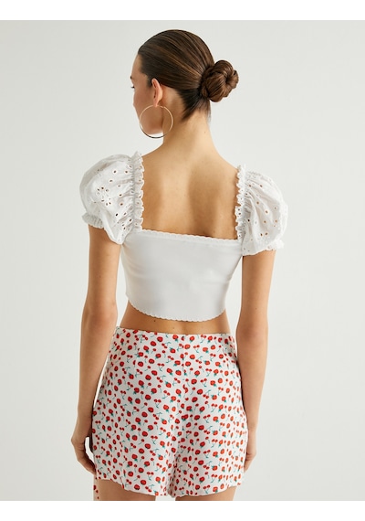 Koton Fisto Balon Kol Crop Bluz Beyaz 4sak30112ht Beyaz