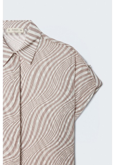 Sateen Kısa Kollu Zebra Desenli Gömlek - Bej-137642