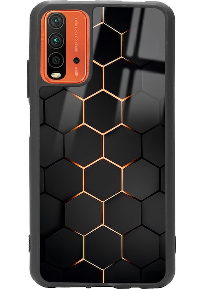Xiaomi Redmi 9t Yellow Carbon Tasarımlı Glossy Telefon Kılıfı Siyah