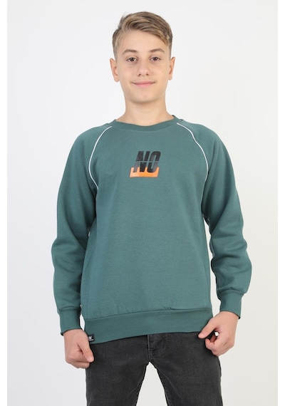 No Baskılı Kapşonsuz Rahat Erkek Çocuk Sweatshirt-90832 Yeşil