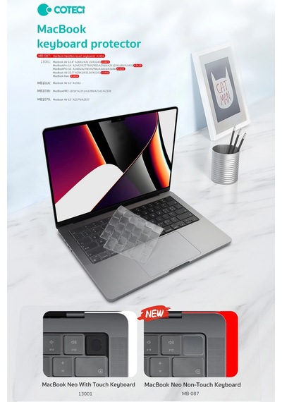 Neo Leke Tutmaz Yıkanabilir Apple MacBook Air / Pro Uyumlu İnce Tpu Klavye Koruyucu Şeffaf