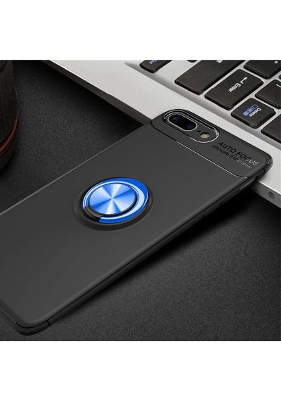 Apple Uyumlu iPhone 8 Plus Kılıf Yüzüğü Stant Ve Araç Tutucu Olabilen Şık Esnek Premium Silikon Kapak Ryc/ravel Siyah - Mavi