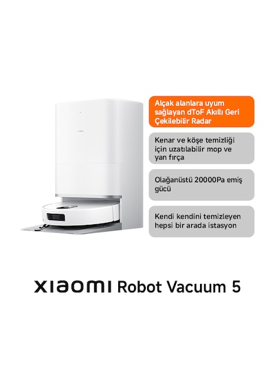 Xiaomi Robot Vacuum Mop 5 Beyaz Akıllı Robot Süpürge