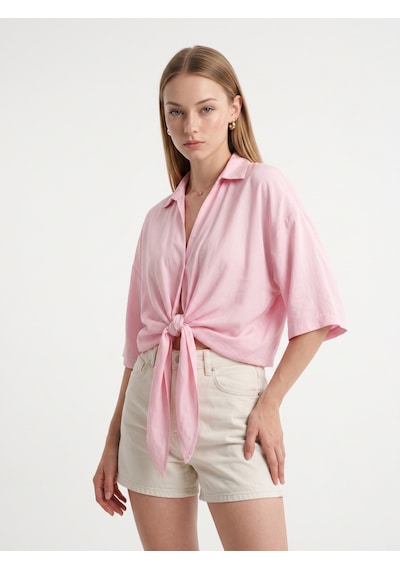 Pera Moda Önden Bağlamalı Uzun Kimono Yazlık İnce Gömlek Hırka Modeli Pembe