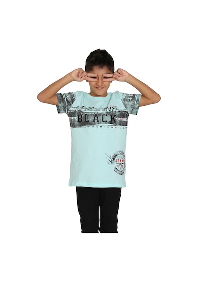 Toontoy Kids Toontoy Erkek Çocuk T-shirt Black Baskılı Mint Yeşili