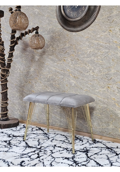 Zafir Metal Gold Tel Ayaklı 60 Cm Puf Bench - Puf - Bench - Oturak - Mutfak Oturağı - Antre Oturağı Gri
