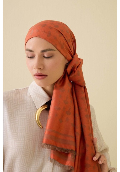 Imannoor Karanfil Monogram Turuncu İpek Şal 68x200 Orange