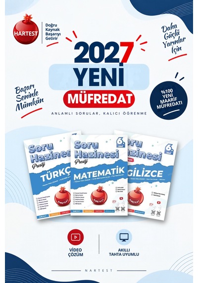 Nartest Yayınevi 2027 6. Sınıf Türkçe + Matematik + İngilizce Yeni Müfredat Bağlam Temelli Soru Hazinesi Seti 3 Kitap