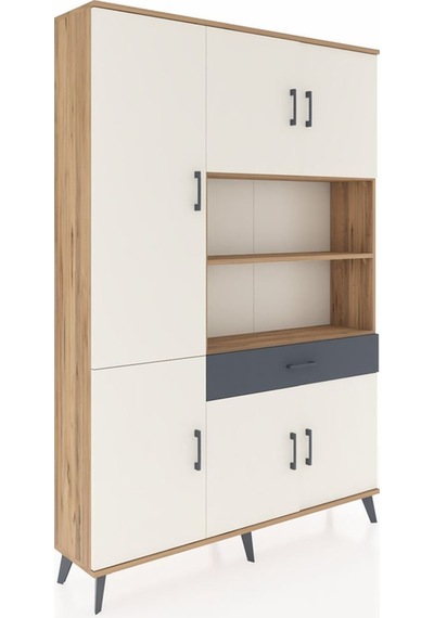 Arges Dolap 10 Raflı Tek Çekmeceli 6 Kapaklı 132x30x195 Çam-aytaşı/antrasit Aytası/antrasıt