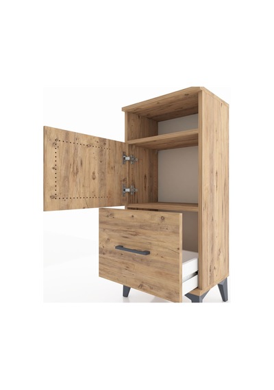 Arges Komodin 2 Raflı Tek Çekmeceli 2 Kapaklı 44x30x96 Çam-çam Atlas Çam
