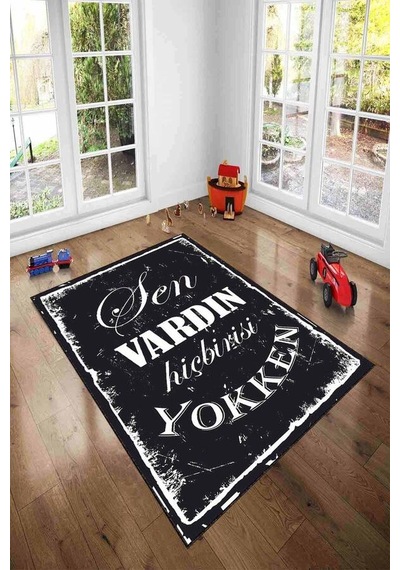 Siyah Ve Beyaz Kaymaz Tabanlı Yıkabilir Taraftar Halısı Ar1151n11 Siyah - Beyaz