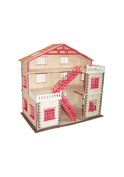 Büyük Boy Ahşap Maket Oyun Evi + 15 Parça Ahşap Mobilya
