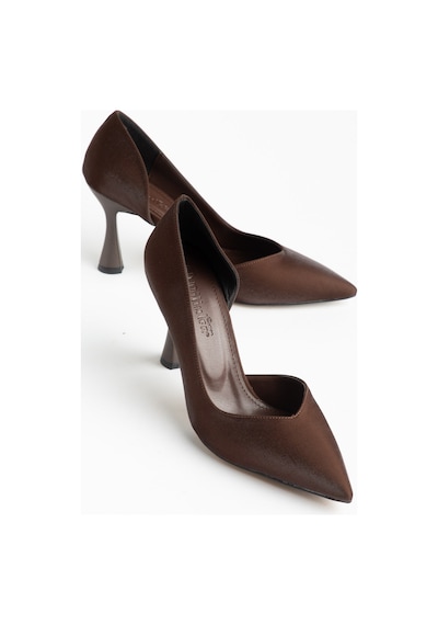 Büyük Beden Kadın İnce Topuklu Stiletto Kahverengi Parlak Saten Yan Açık-4668 Kahverengi Büyük Beden Kadın İnce Topuklu Stiletto Kahverengi Parlak Saten Yan Açık-4668 Kahverengi