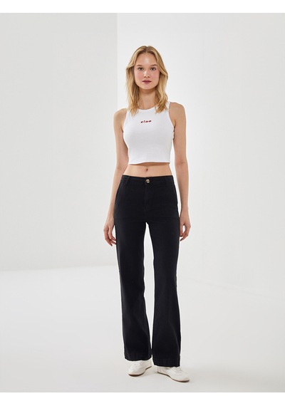 Lcw Vision Beyaz Bisiklet Yaka Baskılı Kadın Crop