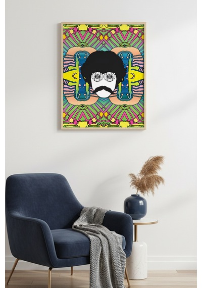 Doğal Ahşap Çerçeveli Canlı Geometrik Tablo - Pop Art Desenli Huhu2011