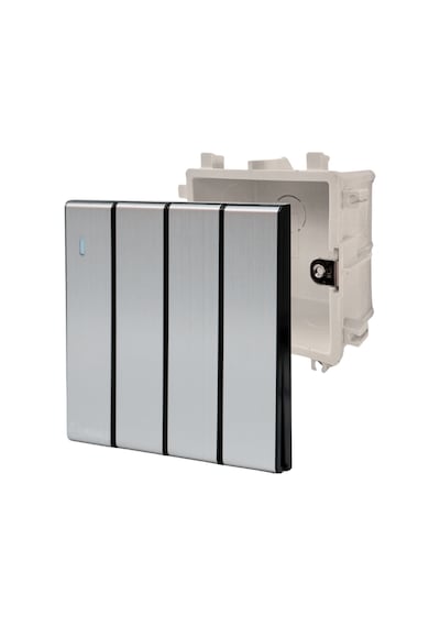 MERALLI INOX 4'lü vavien anahtar, hakiki fırçalanmış paslanmaz çelik, çerçevesiz 86×86 Modüler  kasa dahil