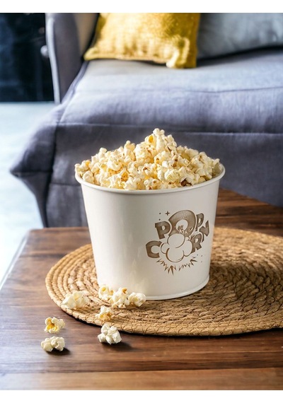 Toptanfoni Metal Popcorn Kutusu - Patlamış Mısır Kovası 2 Adet Beyaz