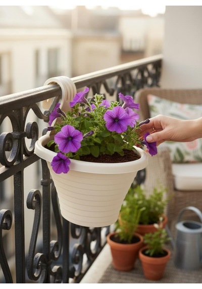 Omnipazar So-tom3 Tombik Askılı Balkon Saksı 3 Litre No: 3 Kirli Beyaz 113