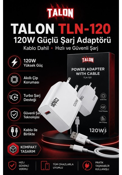 Usb Kablolu 120w Güç Adaptörü Hızlı Şarj Destekli Mobil Cihaz Uyumlu Set Diğer