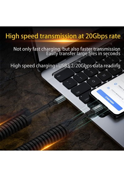 Usb-c To Usb-c Spiral Kablo, 100w Pd3.1 Hızlı Şarj, 20gbps Usb 3.2 Veri Transferi, Kısa Hali 40 Cm Uzun Hali 120 Cm Spr