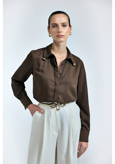 Sateen Lucy Gömlek - Kahve-137110