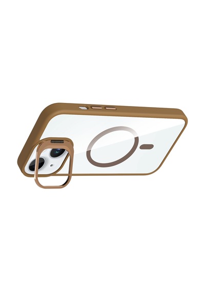 Apple iPhone Uyumlu 15 Kılıf Kamera Standlı Magsafe Destekli Şeffaf Arka Yüz Silikon Pazarplus Gri