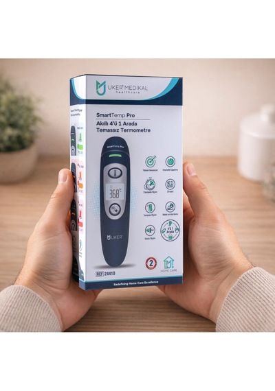 Uker Smarttemp Pro Temassız Termometre 4 Ü 1 Arada Kulak Alın Ateş Ölçer Renkli Uyarı