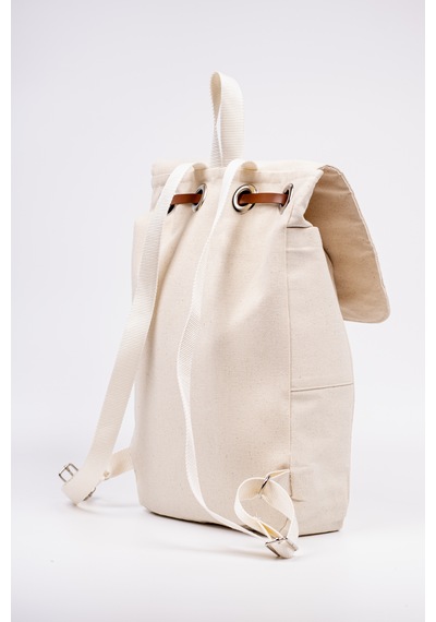 Fabric Craft Bag Sırt Çantası Kanvas El Nakışlı Astarlı Büzgülü 38x40 Krem