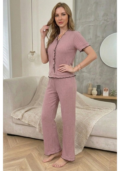 Bella Notte Gül Kurusu Kısa Kollu Romantik Fırfırlı Kısa Kollu Pijama Takımı Pembe Bella Notte Gül Kurusu Kısa Kollu Romantik Fırfırlı Kısa Kollu Pijama Takımı Pembe